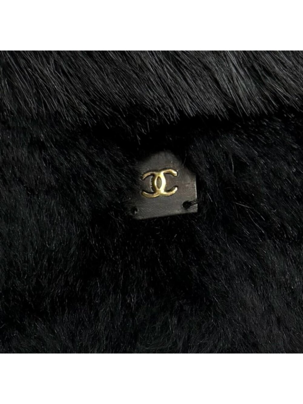 Chanel CC Logo Rabbit Fur Lapin Tippet Shawl Black 42 Scarf - Picture 9 of 12